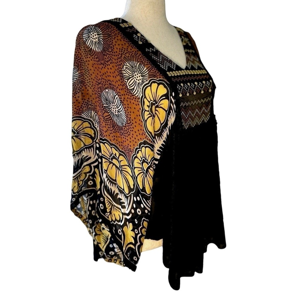 Ivy Jane Black Velvet Burnout Kimono Tunic Blouse Scarf Top 12/14 Dark Romance